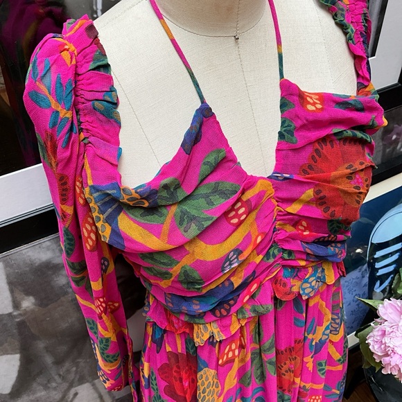 NWT Farm Rio Farm Rio's Sweet Forest  pink tier halter mushroom maxi dress - Picture 3 of 17